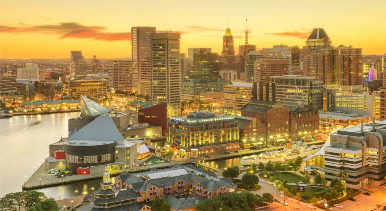 baltimore inner harbor beautiful aerial view